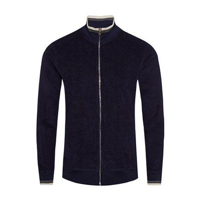 Orlebar Brown Egerton Luxe Stripe Rib Zip-thru Towelling Sweatshirt In Navy Alabaster