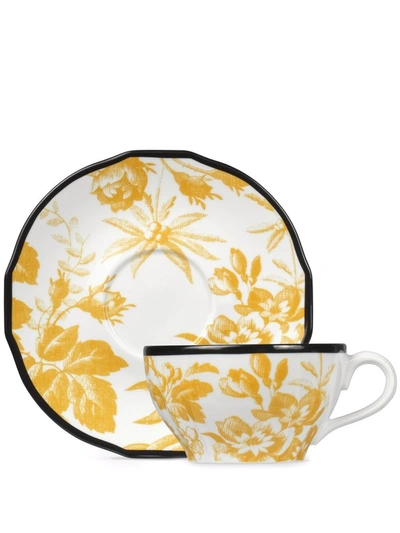 Gucci Herbarium Cup And Saucer Set In Sunset, Yellow