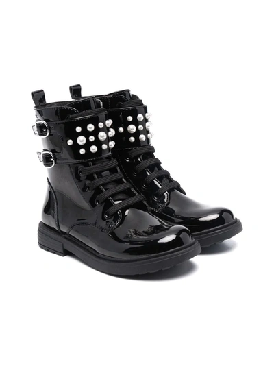 Geox Kids' Studded Lace-up Boots In Black
