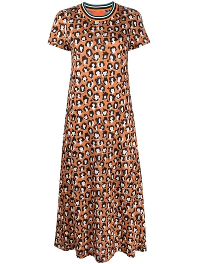 La Doublej Sporty Swing Leopard-print Midi Dress In Brown