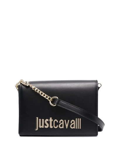 Just Cavalli Logo-lettering Leather Shoulder Bag In Schwarz