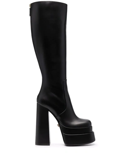 Versace Black Leather 'la Medusa' Platform Boots