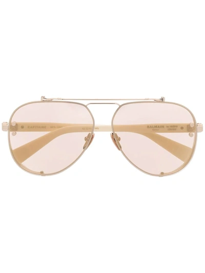 Balmain Eyewear Captaine Aviator Tinted Sunglasses In Weiss