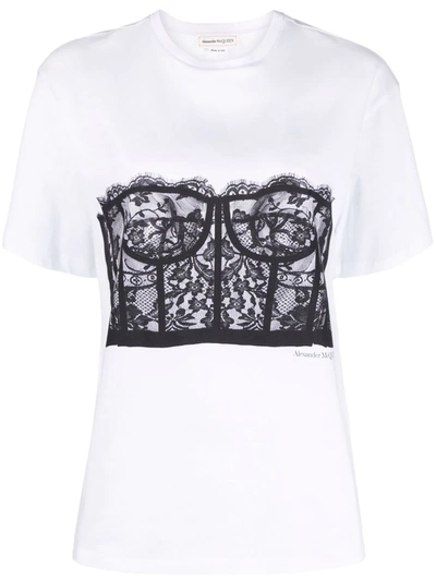 Alexander Mcqueen Lace-overlay Cotton Jersey T-shirt In Black