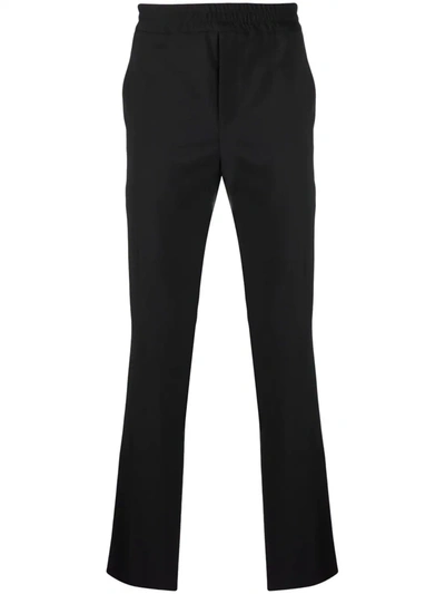 Ferragamo Pinstripe Straight-leg Wool Trousers In Black