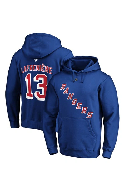 Fanatics Men's Alexis Lafreniere Royal New York Rangers Authentic Stack Name And Number Pullover Hoodie