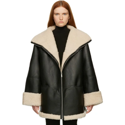 Totême Black & Off-white Signature Shearling Jacket In Black Off White