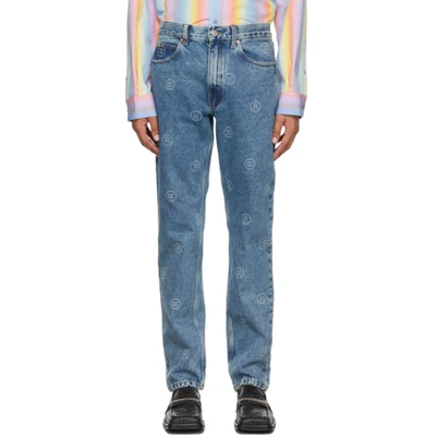 Martine Rose Monogram-print Straight-leg Jeans In Mr Blue Denim