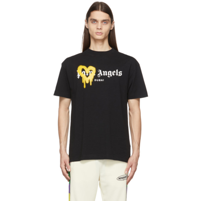 Palm Angels Black St. Moritz Sprayed T-shirt In Black Yellow