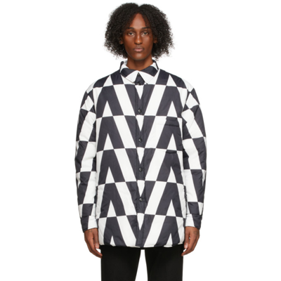 Valentino Reversible Black & White Optical Print Shirt Jacket In Nero