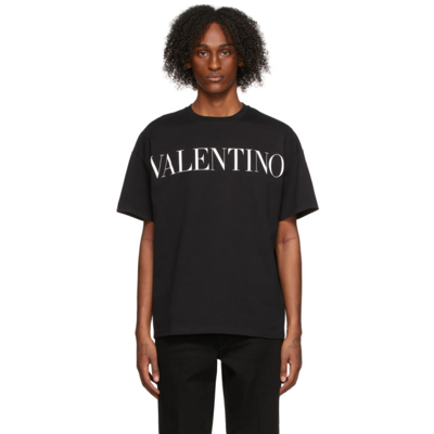 Valentino Logo印花棉质平纹针织t恤 In Black