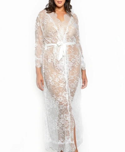 Icollection Plus Size Jasmine Eyelash Lace Maxi Robe In White