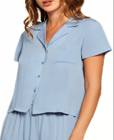 Icollection Women's Renee Ultra Soft Rayon Button Lounge Shirt In Blue