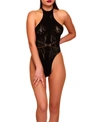 Hauty Women's Luna Halter Neck Knit Teddy With Flower Pattern In Black