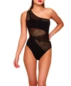 Hauty Lana One Shoulder Seamless Lingerie Teddy With Side Cut Out In Black