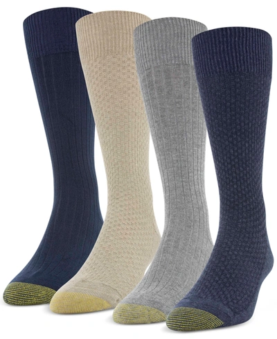 Gold Toe Men's 4- Pack Dress Weave And Rib Crew Socks In Denim,grey,khaki,blue Night