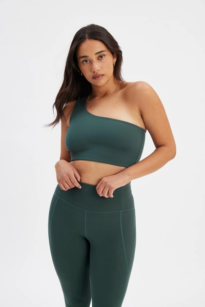 Girlfriend Collective Bianca One-shoulder Stretch Recycled Sports Bra In Green