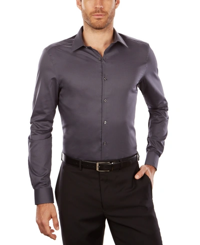 Van Heusen Men's Slim-fit Flex Collar Stretch Solid Dress Shirt In Charcoal