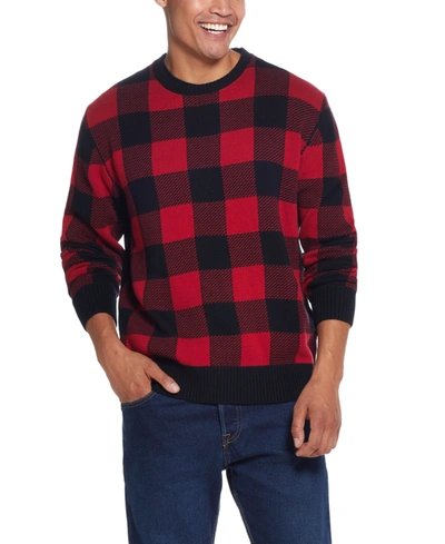 Weatherproof Vintage Men's Plaid Crew Neck Sweater In Red