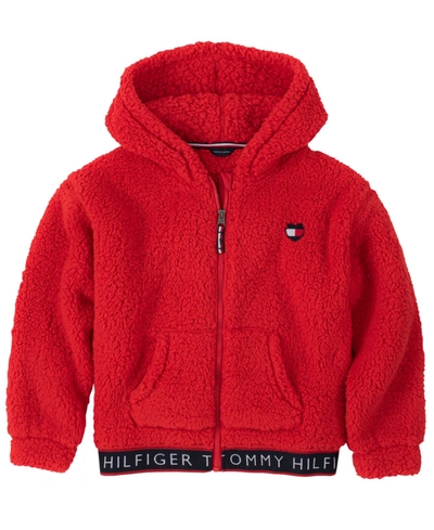 Tommy Hilfiger Big Girls Sherpa Zip-up Hooded Sweatshirt In Red