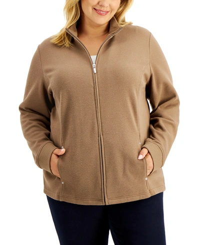 Karen Scott Plus Size Mock-neck Jacket, Created For Macy's In Chestnut