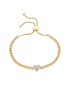 UNWRITTEN GOLD FLASH-PLATED CUBIC ZIRCONIA PAVE HEART CURB CHAIN ADJUSTABLE BOLO BRACELET