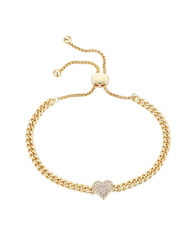 Unwritten Gold Flash-plated Cubic Zirconia Pave Heart Curb Chain Adjustable Bolo Bracelet