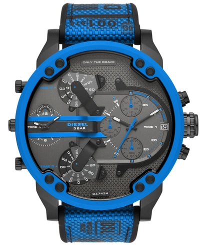 Diesel Men's Mr Daddy 2.0 Three-hand Blue Silicone Strap Buckle Watch, 57mm