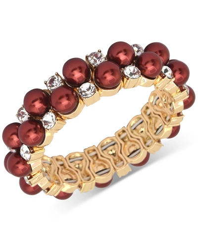Charter Club Gold-tone Crystal & Colored Imitation Pearl Stretch Bracelet, Created For Macy's In Red