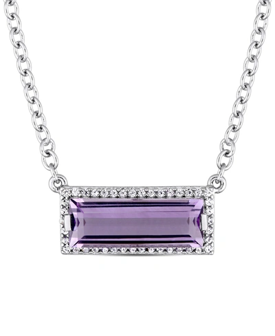 Macy's Blue Topaz (2-7/8 Ct. T.w.) & White Sapphire (1/6 Ct. T.w.) Rectangle Halo 18" Pendant Necklace In S In Amethyst