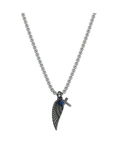He Rocks Men's Stainless Steel Wing And Cross Charm Pendant Necklace In Silver-tone