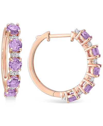 Macy's Peridot (3-3/4 Ct. T.w.) & White Topaz (1/4 Ct. T.w.) Small Hoop Earrings In 18k Rose Gold-plated St In Amethyst