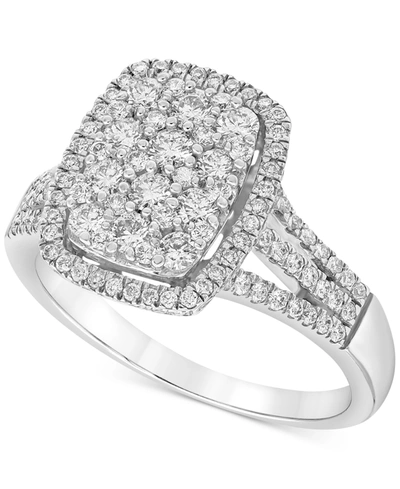 Macy's Diamond Halo Cluster Multirow Engagement Ring (1 Ct. T.w.) In 14k White Gold