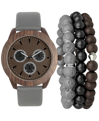 Inc International Concepts Gray Faux-leather Strap Watch 48mm & 3-pc. Bracelet Set, Created For Macy's In Grey