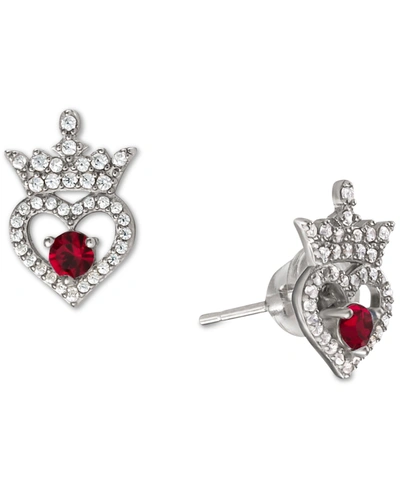 Disney Cubic Zirconia Princess Tiara Heart Stud Earrings In Sterling Silver In January