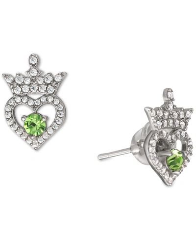 Disney Cubic Zirconia Princess Tiara Heart Stud Earrings In Sterling Silver In August