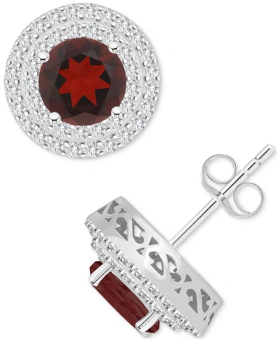Macy's Rhodolite Garnet (3-1/3 Ct. T.w.) & White Topaz (3/4 Ct. T.w.) Stud Earrings In Sterling Silver (als