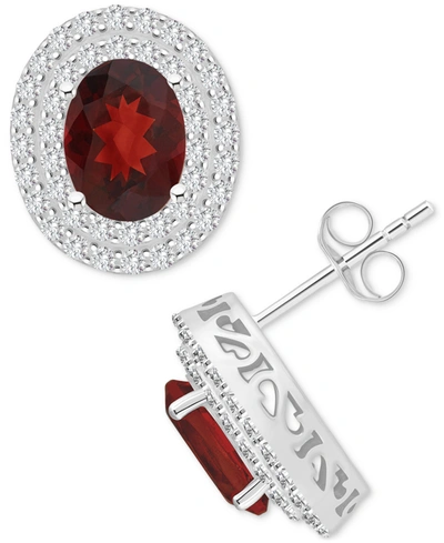 Macy's Rhodolite Garnet (3 Ct. T.w.) & White Topaz (7/8 Ct. T.w.) Oval Stud Earrings In Sterling Silver (al