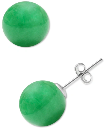 Macy's Dyed Jade Stud Earrings In Sterling Silver In Green