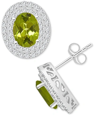 Macy's Rhodolite Garnet (3 Ct. T.w.) & White Topaz (7/8 Ct. T.w.) Oval Stud Earrings In Sterling Silver (al In Peridot