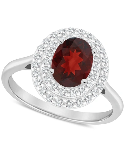 Macy's Rhodolite Garnet (1-1/2 Ct. T.w.) & White Topaz (3/8 Ct. T.w.) Oval Halo Ring In Sterling Silver (al