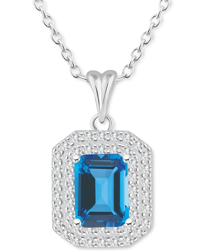 Macy's Rhodolite Garnet (2 Ct. T.w.) & White Topaz (1/2 Ct. T.w.) Octagon Halo 18" Pendant Necklace In Ster In Blue Topaz