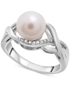 Macy's Cultured Freshwater Pearl (8mm) & Diamond Accent Ring In Sterling Silver In Sterling Silver