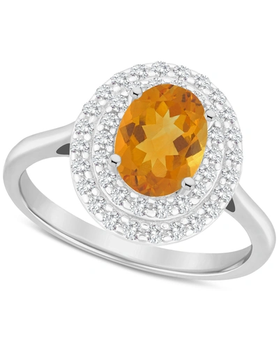 Macy's Rhodolite Garnet (1-1/2 Ct. T.w.) & White Topaz (3/8 Ct. T.w.) Oval Halo Ring In Sterling Silver (al In Citrine