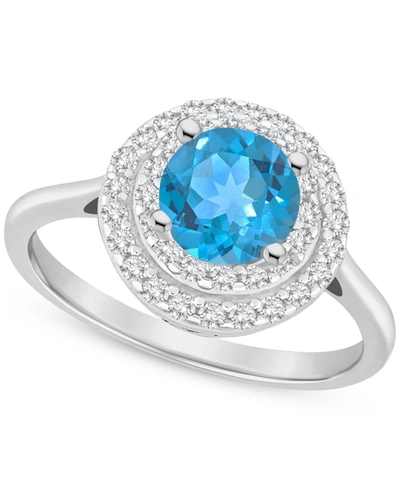 Macy's Rhodolite Garnet (1-5/8 Ct. T.w.) & White Topaz (3/8 Ct. T.w.) Double Halo Ring In Sterling Silver ( In Blue Topaz