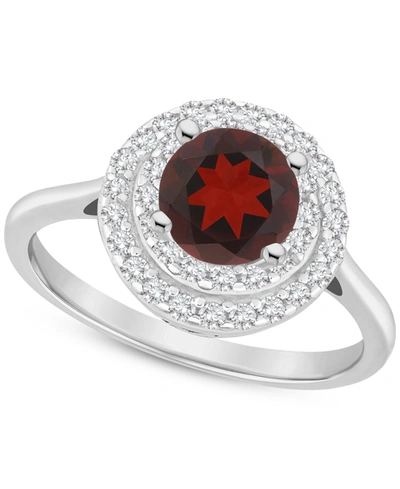 Macy's Rhodolite Garnet (1-5/8 Ct. T.w.) & White Topaz (3/8 Ct. T.w.) Double Halo Ring In Sterling Silver (