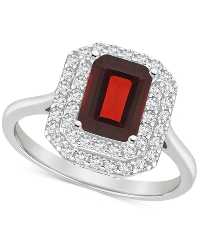 Macy's Rhodolite Garnet (2 Ct. T.w.) & White Topaz (1/2 Ct. T.w.) Rectangle Halo Ring In Sterling Silver (a