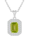 Macy's Rhodolite Garnet (2 Ct. T.w.) & White Topaz (1/2 Ct. T.w.) Octagon Halo 18" Pendant Necklace In Ster In Peridot