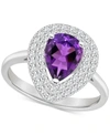 Macy's Rhodolite Garnet (1-1/10 Ct. T.w.) & White Topaz (1/2 Ct. T.w.) Teardrop Halo Ring In Sterling Silve In Amethyst
