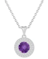 Macy's Rhodolite Garnet (1-5/8 Ct. T.w.) & White Topaz (3/8 Ct. T.w.) Halo 18" Pendant Necklace In Sterling In Amethyst